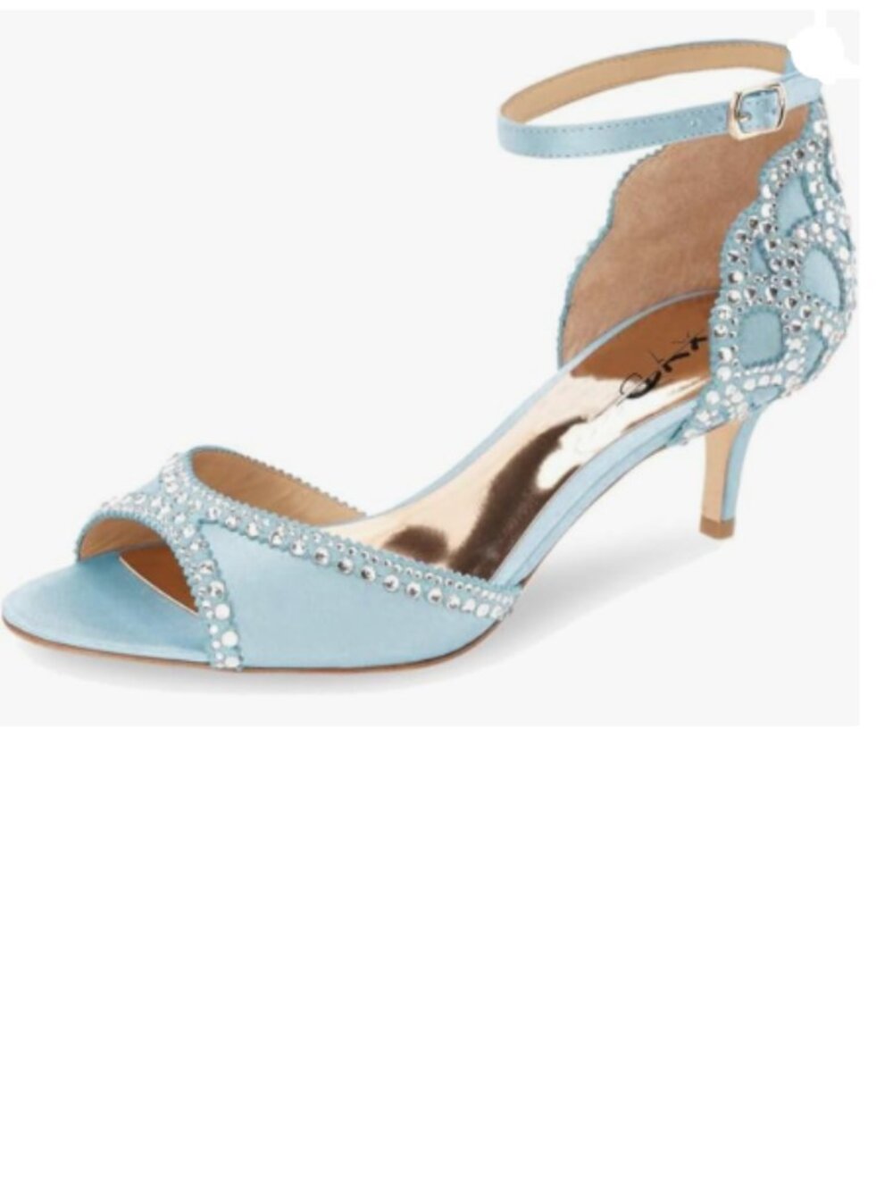 XYD Sky Blue Peep Toe D'Orsay Kitten Heel Rhinestone Studs Ankle Strap Sandals